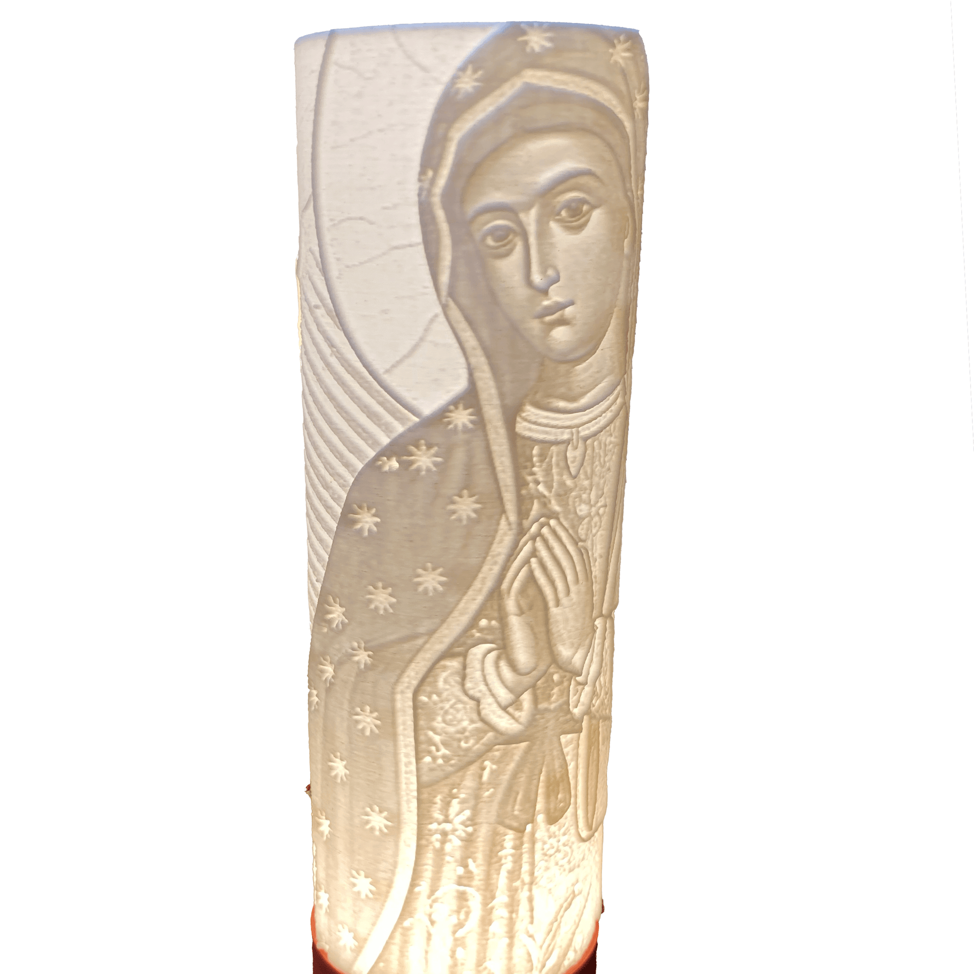 Vista detalle lateral lámpara en 3D Virgen de Guadalupe PFBMX