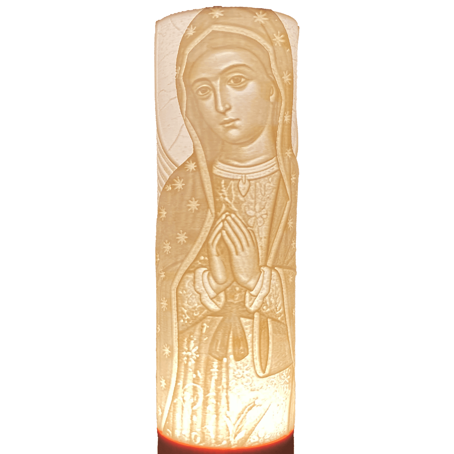 Detalle de Rostro y manos de lámpara PFBMX grabada en relieve 3D por modelado aditivo.