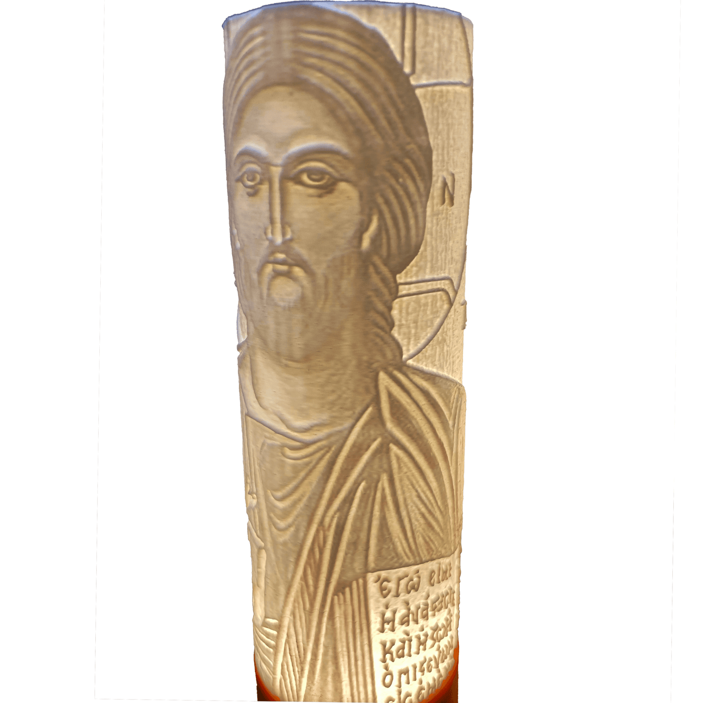 Vista lateral lámpara de mesa o de ambientación de la imagen inspirada en el Pantocrator, en alto relieve, impresa en 3D PFBMX