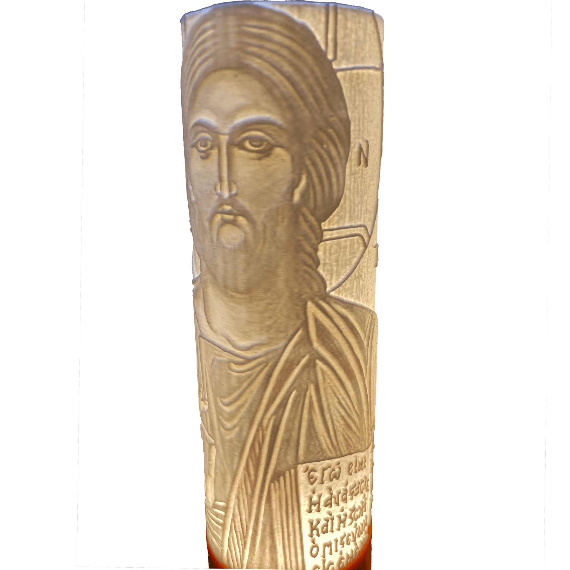 Vista lateral lámpara de mesa o de ambientación de la imagen inspirada en el Pantocrator, en alto relieve, impresa en 3D PFBMX