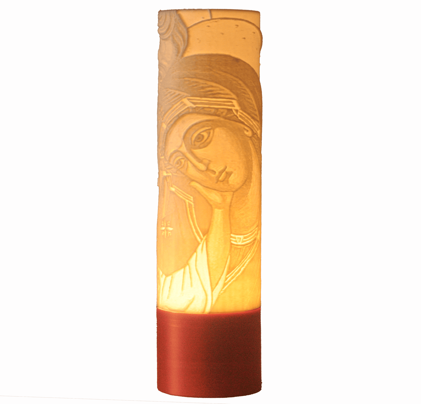 Lámpara impresa en 3d, con litofanía inspirada en el ícono de la Sagrada Familia, fabricada en México por PFBMX