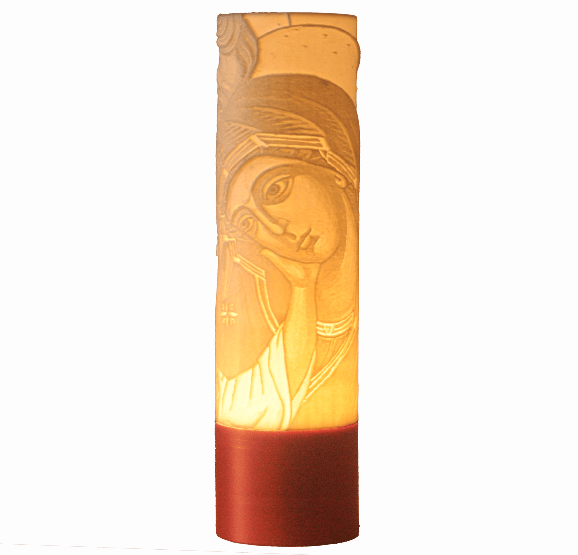 Lámpara impresa en 3d, con litofanía inspirada en el ícono de la Sagrada Familia, fabricada en México por PFBMX